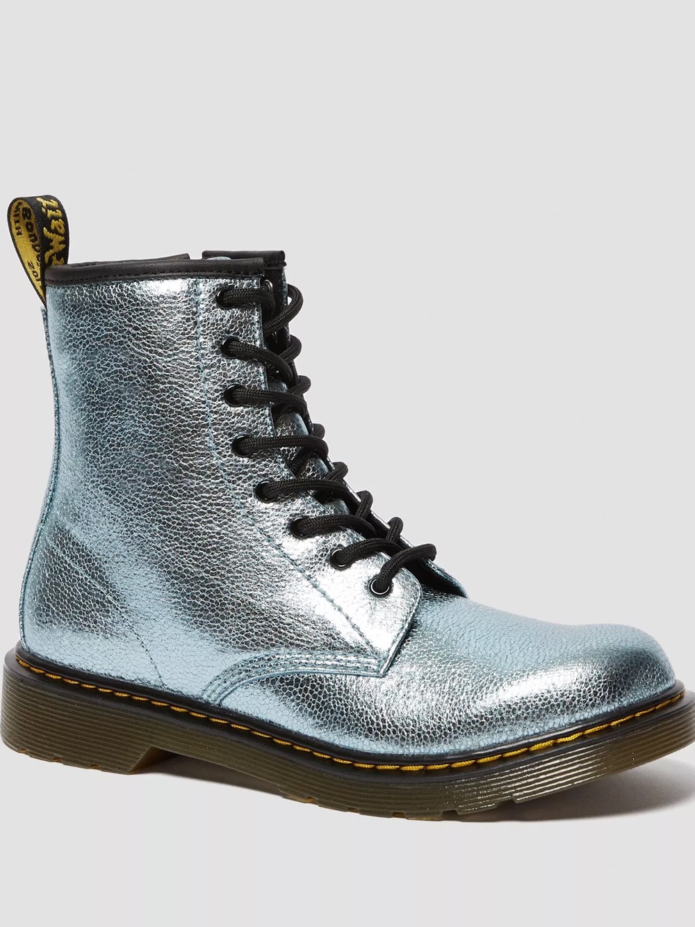 Dr. Martens Girls Baby Blue Crinkle Metallic Lace-Up Combat Boots Size 13